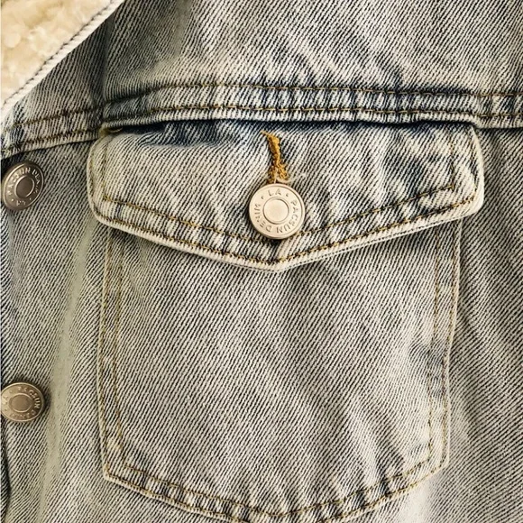 Pacsun Faux Sherpa Fleece Lined Denim Jacket Light Wash Grunge Vibes Warm - Picture 4 of 9